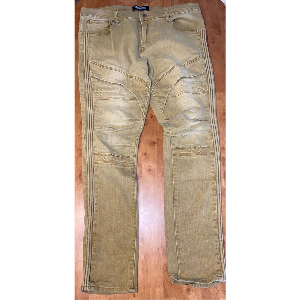 8IGHTH‎ / DSTRKT Mens Gold Jeans Moto Ribbed Zipper Skinny Denim Size 38x34